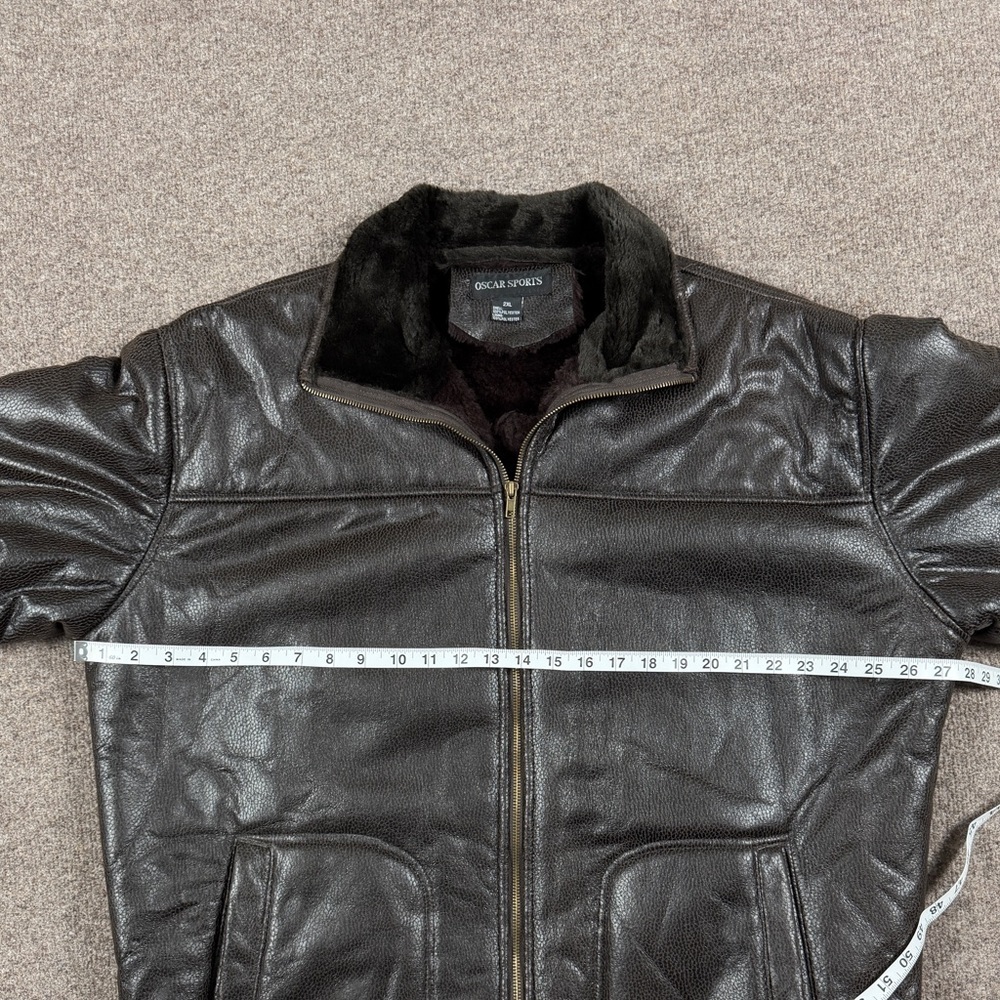 Brown Faux Textured Leather Fur Lined Full Zip Jacket Women’s 2XL Winter Coat - Picture 7 of 7